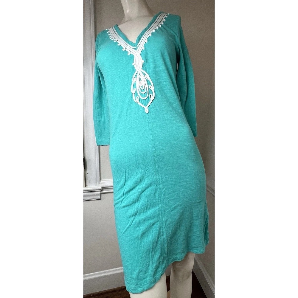 Lilly Pulitzer Tidewater 3/4 Sleeve Embroidered Tunic Dress Aqua Size S